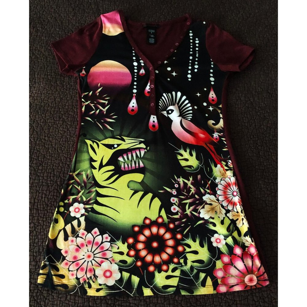 Bright Colors Custo  Knit Women's Top Size S Tiger